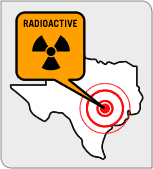 map of texas with a radioactive sign over austin