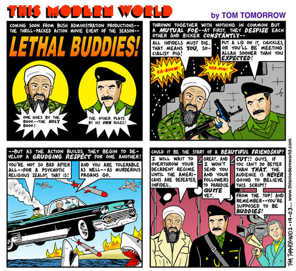 tom tomorrow cartoon of UBL and Saddam